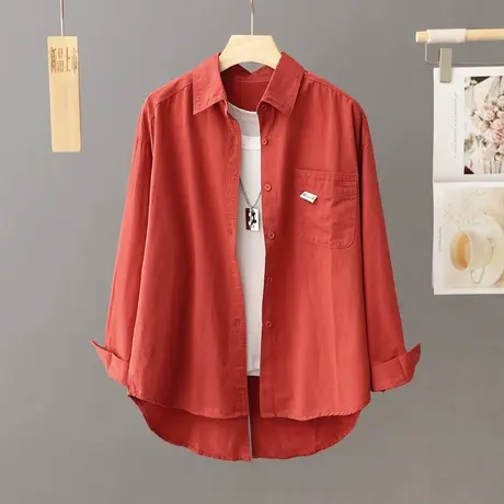 设计感小众休闲纯棉衬衫外套女长袖纯色休闲衬衣开衫百搭上衣寸衫商品大图