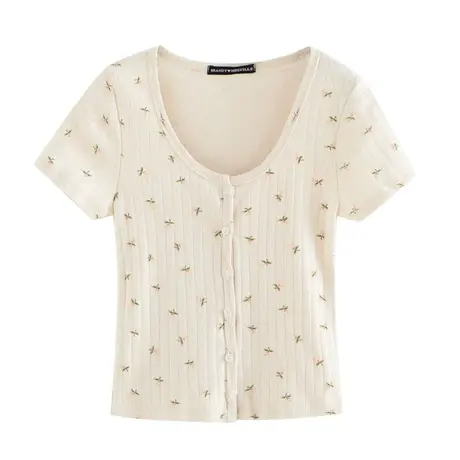 短袖t恤女2023新款夏季设计感小众短款小个子高腰修身辣妹上衣服图片