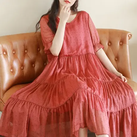 胖妹妹2025夏季新品法式V领优雅连衣裙大码短袖显瘦蛋糕裙图片