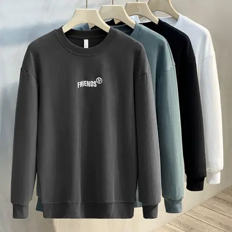 生态棉长袖t恤男士卫衣宽松2023年新款潮流外穿上衣春秋季打底衫商品大图