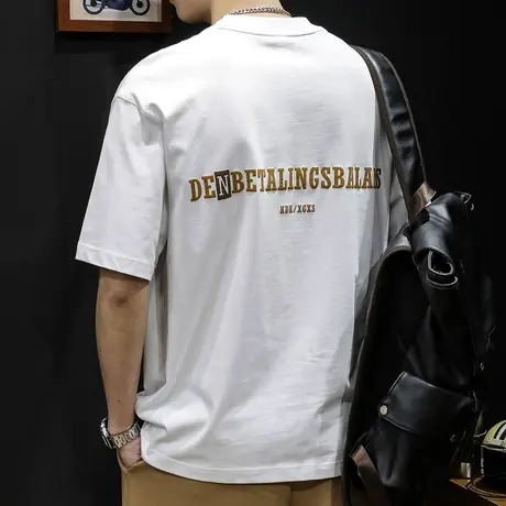 重磅短袖t恤男士半袖上衣潮牌大码2023男装美式印花白色体恤男款商品大图