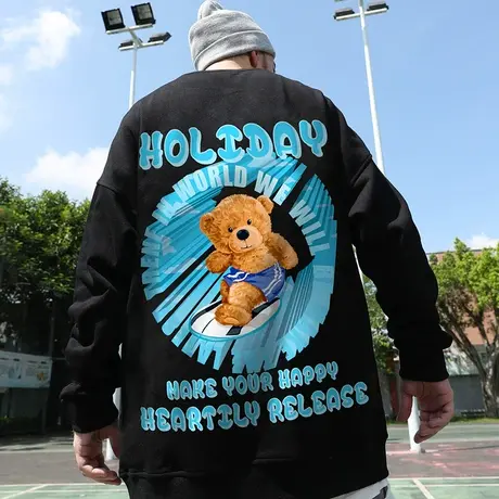 大码潮牌圆领卫衣男加绒宽松炸街套头情侣装胖子上衣潮流秋季秋款图片