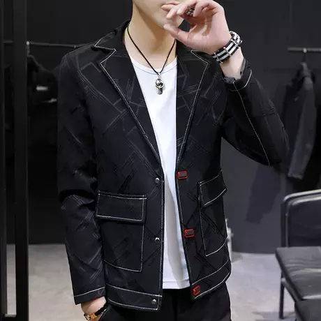 新款西服男休闲韩版帅气潮流修身小西装外套发型师春季薄款单上衣图片
