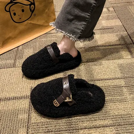 包头半拖鞋女外穿2023年新款冬季毛毛鞋羊羔保暖高级感防滑孕妇鞋商品大图