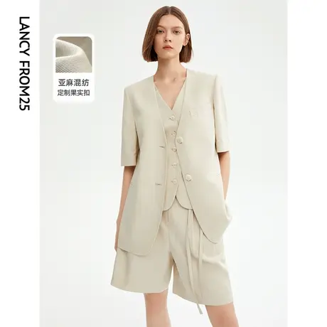 朗姿职业通勤白色西装外套女2023夏季新款休闲短袖西服上衣高级感图片