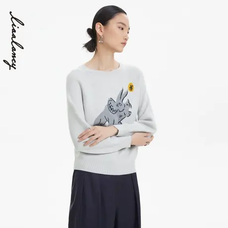 LANCY/朗姿高级羊毛衫秋季新款套头衫女高级印花设计感长袖奥莱商品大图