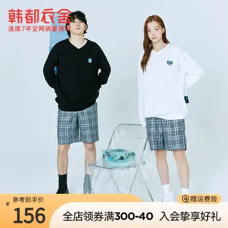 韩都衣舍秋冬新款女装时尚韩版宽松高腰休闲裤百搭格子短裤商品大图