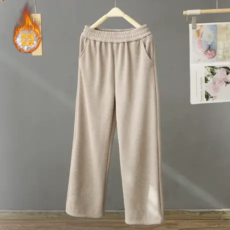 秋冬新款加绒加厚直筒休闲裤女松紧高腰显瘦时尚修饰腿型阔腿裤子图片