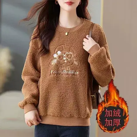 羊羔毛卫衣女秋冬季宽松加大码女装中年妈妈休闲加绒加厚显瘦上衣图片