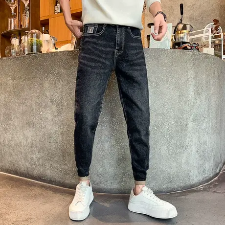 牛仔裤2023春秋季小脚复古水洗弹力修身INS哈伦裤牛仔痞帅休闲裤商品大图