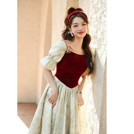 法式敬酒服新娘2023新款夏高级感订婚礼服连衣裙拼接设计感小个子商品大图