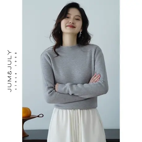 嘉茱莉2024春季新款内里仿貂毛绒针织衫女短款内搭上衣冬季打底衫商品大图
