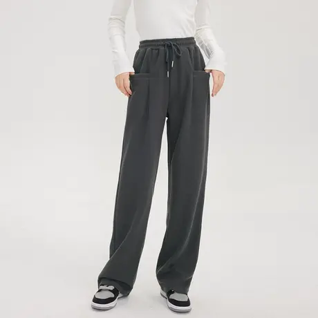 尔给宽松灰色阔腿裤女秋冬2023年新款高腰垂感休闲运动裤小个子商品大图