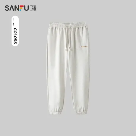 三福2024春季男士民俗抽绳休闲裤 运动风宽松橡筋腰长裤482508商品大图