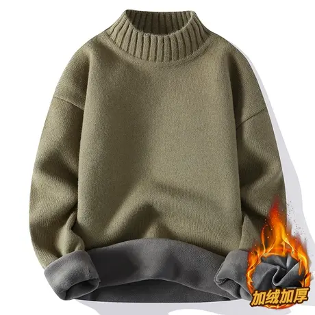 中领毛衣男秋冬款加绒加厚毛线衣服保暖青少年半高领打底针织衫男商品大图