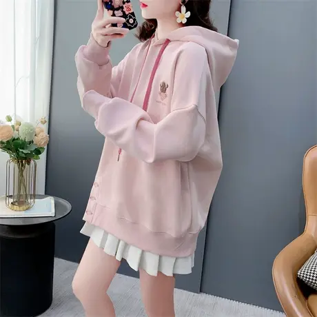 潮牌刺绣卡通连帽卫衣女春季2024新款宽松洋气显瘦设计感外套上衣商品大图