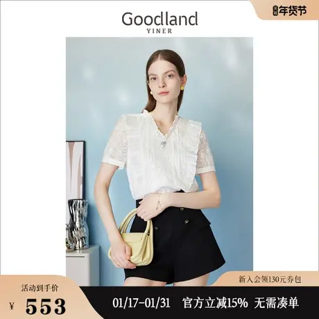 【非遗源流】Goodland美地女装2023夏季盐缩花型衬衫短袖透气商品大图
