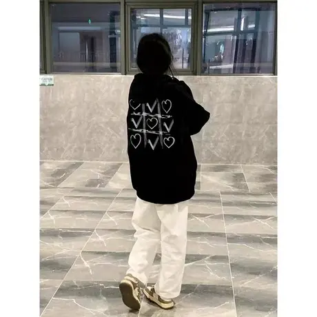 oversize落肩连帽早秋印花卫衣女ins潮春秋薄款宽松chic港风外套商品大图