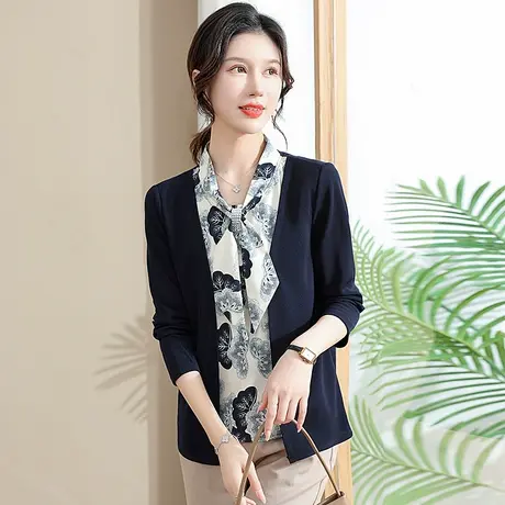 妈妈春装2024年新款雪纺衬衫中老年女洋气春秋显瘦长袖假两件上衣图片