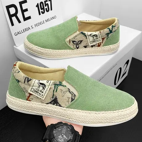 布鞋男2024新款春季透气休闲一脚蹬千层底男士老北京帆布板鞋懒人商品大图