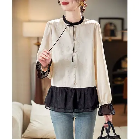 宝诗黎【新品价158元】花边领提花长袖雪纺衫AMN1001商品大图