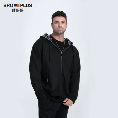 胖哥哥轻奢连帽大码卫衣男加肥加大高档休闲宽松秋冬拉链外套厚款图片