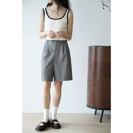 嘉茱莉2023早秋新款高腰直筒西装短裤女轻职业西装裤宽松休闲裤图片