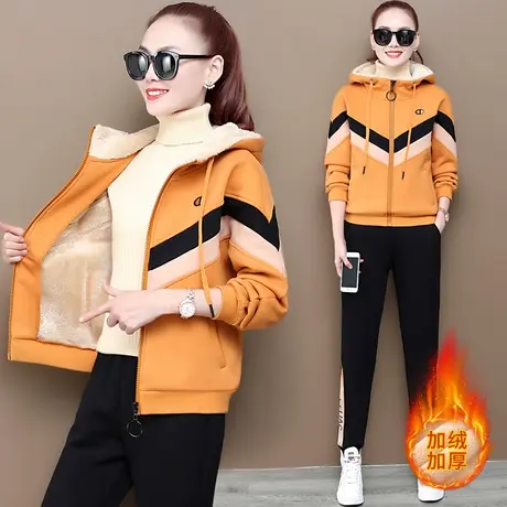 【6折清仓】休闲运动套装女秋冬时尚羊羔绒卫衣加绒加厚两件套潮图片