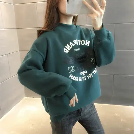 半高领卫衣女秋冬加绒2023新款韩版洋气学生宽松百搭套头外套上衣商品大图