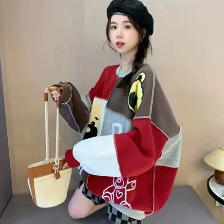 慵懒风欧版大码卫衣女2023新款早秋季时尚洋气减龄宽松设计感上衣图片