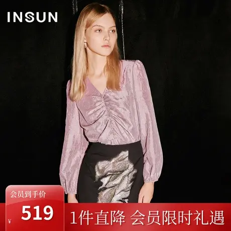 恩裳COVER2023年秋季新款简约时尚褶皱肌理上衣前中抽褶设计衬衫图片