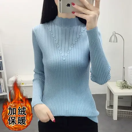 打底衫女加绒加厚内搭修身针织衫2022秋冬新款纯色洋气女士毛衣女商品大图
