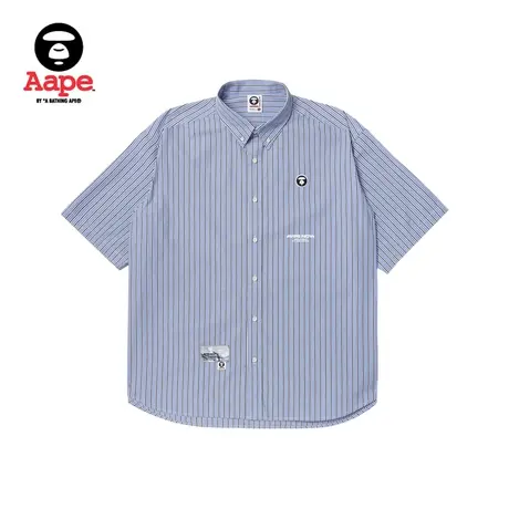 Aape旗舰店男装春夏猿颜徽章字母印花简约潮流短袖衬衫8452XAK图片