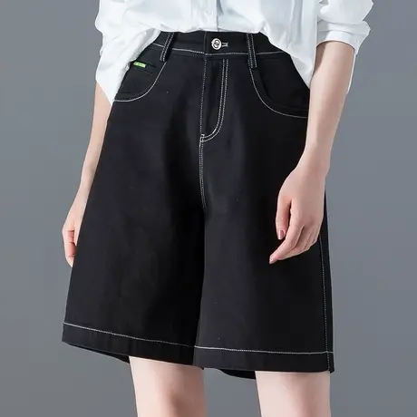 牛仔五分裤女夏季薄款宽松a字阔腿中裤大码高腰牛仔短裤2023新款商品大图