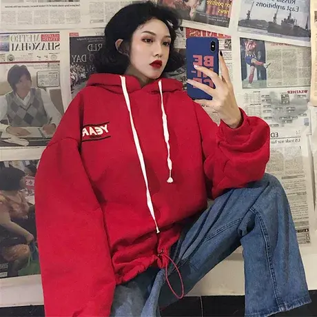 waitmore卫衣女潮ins连帽秋冬韩版宽松bf慵懒风百搭加绒加厚外套商品大图