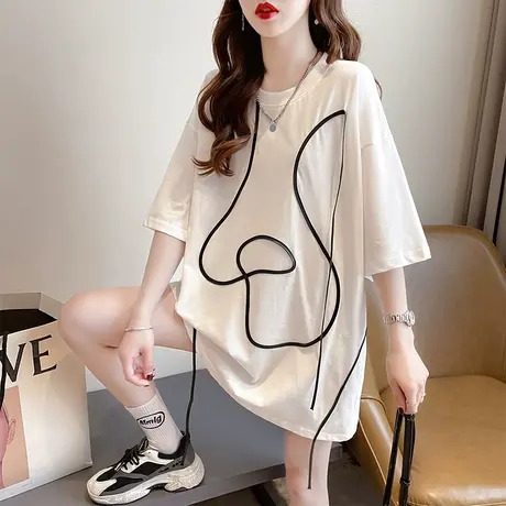 设计感小众短袖t恤女夏季韩版宽松大码女装中长款ins初夏上衣服潮商品大图