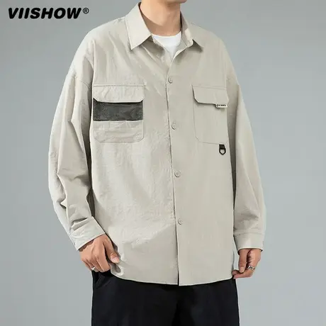 VIISHOW工装男长袖衬衫外套春秋款休闲衬衣宽松潮流牌痞帅夹克男商品大图