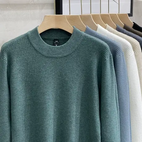 22新款华夫格肌理半高领毛衣男秋冬季中领打底衫保暖针织衫毛线衣商品大图