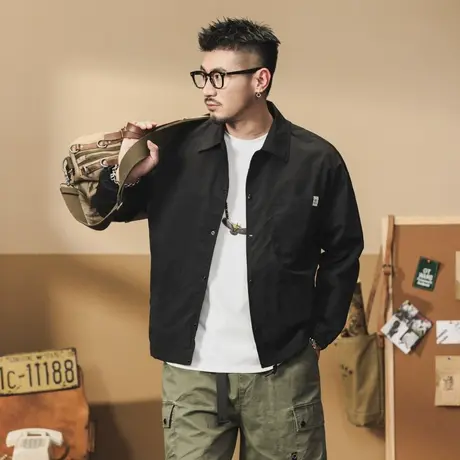 男士潮流百搭工装衬衫休闲复古宽松日系外套纯色大码舒适工装衬衫商品大图