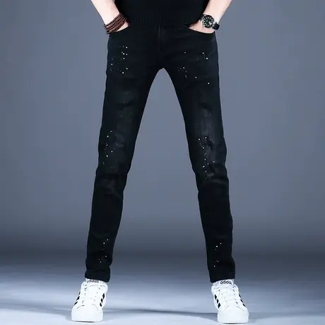 破洞黑色秋款季牛仔裤男款修身小脚裤子2023新款休闲男裤高端潮牌图片