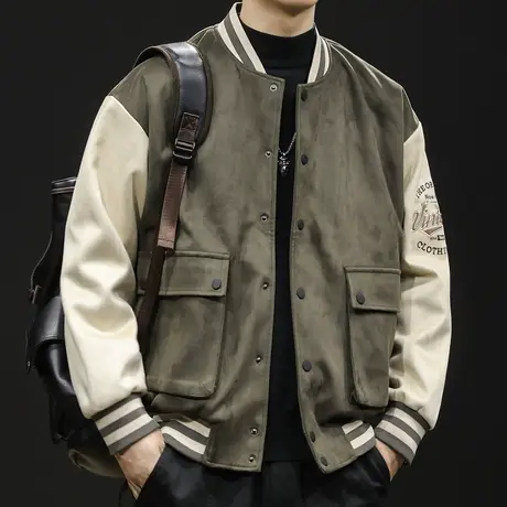 麂皮绒棒球服外套男春秋潮牌23新款男款休闲上衣大码秋季男士夹克图片