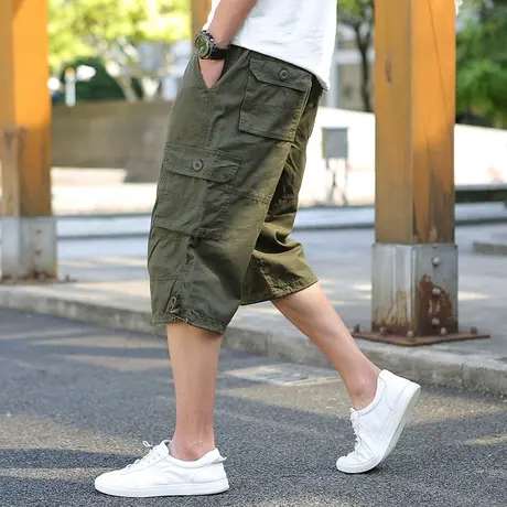 工装短裤男夏季薄款外穿男士七分裤纯棉休闲中裤加肥加大过膝男裤图片