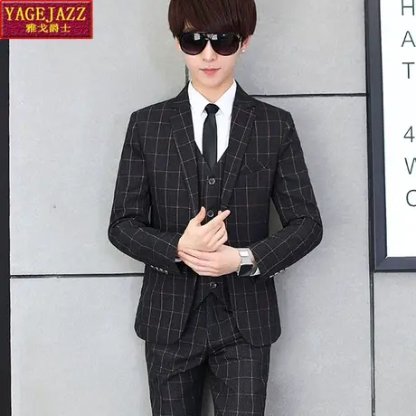男士小西服套装男韩版修身西装三件套婚礼新郎伴郎礼服学生青少年商品大图