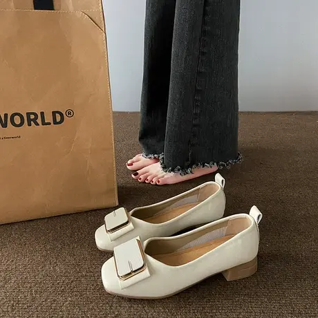 永希单鞋女夏季2023新款浅口粗跟一脚蹬瓢鞋时尚百搭上班通勤女鞋商品大图