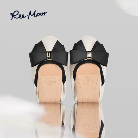 REEMOOR睿慕2023新款经典百搭蝴蝶结浅口软底平底蛋卷圆头单鞋女商品大图