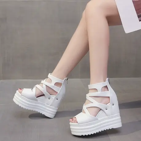 高跟女夏季内增高坡跟时尚凉靴子2023新款防水台厚底罗马鱼嘴凉鞋图片