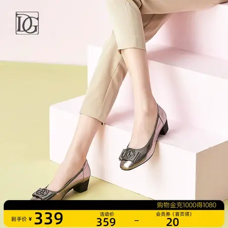 黑色浅口真皮单鞋女粗跟2023春季新款低跟妈妈皮鞋软皮通勤鞋子商品大图