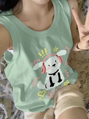夏季吊带背心女中长款宽松纯棉无袖t恤小个子外穿篮球服甜辣上衣商品大图