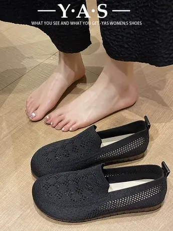 软底渔夫鞋女春季新款复古百搭镂空浅口豆豆鞋飞织一脚蹬奶奶鞋子商品大图