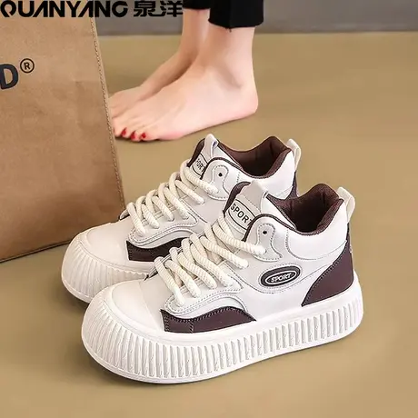高帮小白鞋女2024新款春季厚底饼干学生板鞋运动休闲高级感老爹鞋商品大图